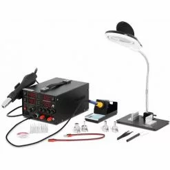 STAMOS Station De Soudage Dessoudage 75w LED SMD Kit Fer À Souder + Air Chaud + Alim. - Noir