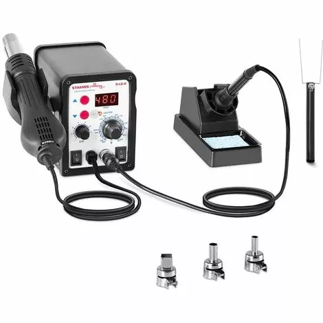 STAMOS Station De Soudage Dessoudage LED SMD CMS Kit Fer À Souder 60w + Air Chaud 650W - Noir