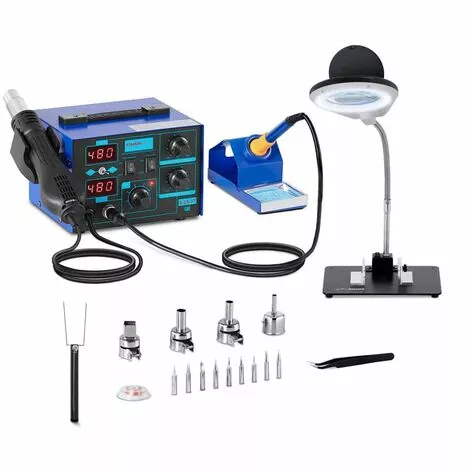 STAMOS Station De Soudage Dessoudage 2 Ecrans Led 200-480°C Buse À Air - Fer À Souder - Rouge