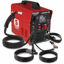 Stamos Poste À Souder MIG/MAG Soudure Mig Mag Mma Fcaw Gaz Inverter 155A 230V - Rouge, Argent