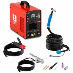 STAMOS Poste À Souder TIG DC MMA Arc HF Pulse 180 A 2/250 Hz Post-Gaz 1-5 S Aluminium - Argent, Gris Foncé