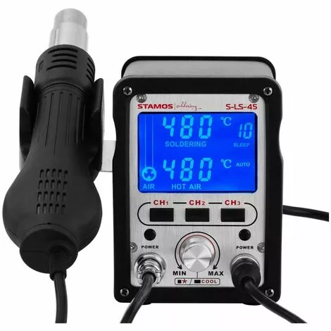 STAMOS Station De Soudage Numérique Pistolet Air Chaud Fer Souder Smd Mémoire Lampe 70W - Noir – Image 2