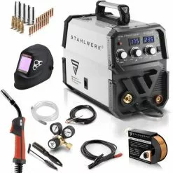 STAHLWERK MIG MAG 175 ST IGBT- équipement Complet - Machine à Souder MIG MAG Sous Gaz Protecteur Avec 175 A, Fil Fourré FLUX Adapté, Avec MMA E-hand, Blanc, 7 Ans De Garantie