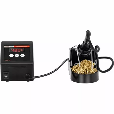 STAMOS Station De Soudage Dessoudage LED Numérique ESD Fer À Souder Support Éponge 80W - Argent, Noir – Image 4