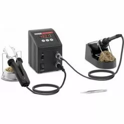 STAMOS Station De Soudage Dessoudage Numérique ESD SMD Fer À Souder Support Éponge 80W - Argent
