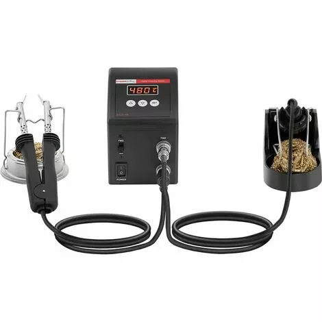 STAMOS Station De Soudage Dessoudage Numérique ESD SMD Fer À Souder Support Éponge 80W - Argent – Image 5