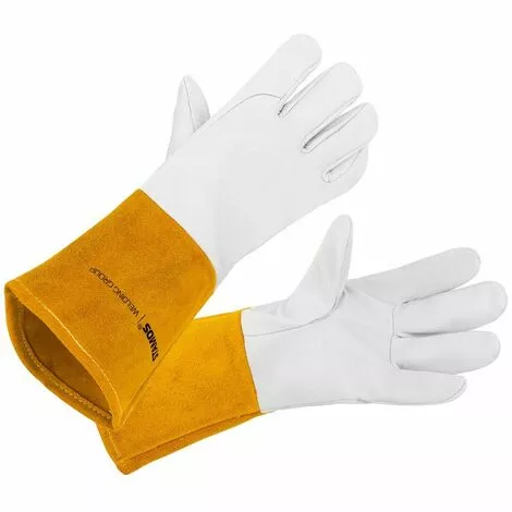 STAMOS Gants De Soudure Soudeur Soudage TIG Haute Dextérité Protection Travail Cuir XL - Or, Blanc
