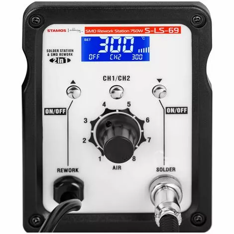 STAMOS Station De Soudage Dessoudage Réglable LCD SMD Fer À Souder 50w + Air Chaud 750w - Blanc – Image 2
