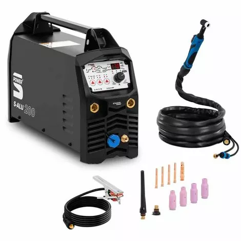 Poste À Souder À L'Arc MMA Onduleur IGBT Inverter Alu 200A 230V TIG AC/DC Stamos - Noir, Argent