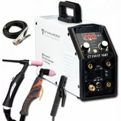 STAHLWERK CT550 ST - Soudeuse Compacte TIG / MMA Avec Coupeuse Plasma Jusqu'à 12 Mm, TIG / MMA 200 A + Coupe 50 A, Garantie* 7 Ans