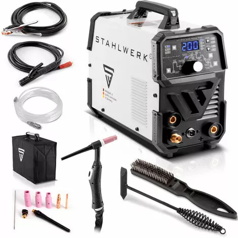 STAHLWERK DC TIG 200 Puls Pro - Poste De Soudage TIG Professionnel Numérique Avec Fonction MMA Et Pulsée, Adapté Aux Tôles Fines, 7 Ans De Garantie