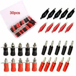 IRISFR Lilaris 4 Mm Fiche Banane Audio Speaker Wire Connecteur De Câble,4mm Connecteurs Isolee De Prise Socket Pour Câbles De Haut-parleur, Plaque Murale Et Plus+Tester La Pince Crocodile，30 Pièces