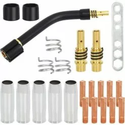 IRISFR Lilaris 24 Pcs Accessoires Soudage D'usure, 10 Tubes De Contact M6 0.8, 5 Buses, 2 Supports Tube Contact, 3 Ressorts Maintien, 2 Douilles Isolante, 1 Clé, 1 Col De Cygne Pour MIG MAG MB15 Soudeur