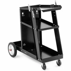 STAMOS Chariot De Soudage Mobile Soudure Servante Poste À Souder 3 Étages Chaines 80kg - Bleu, Noir